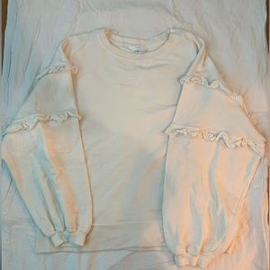 White crewneck with ruffle sleeves
